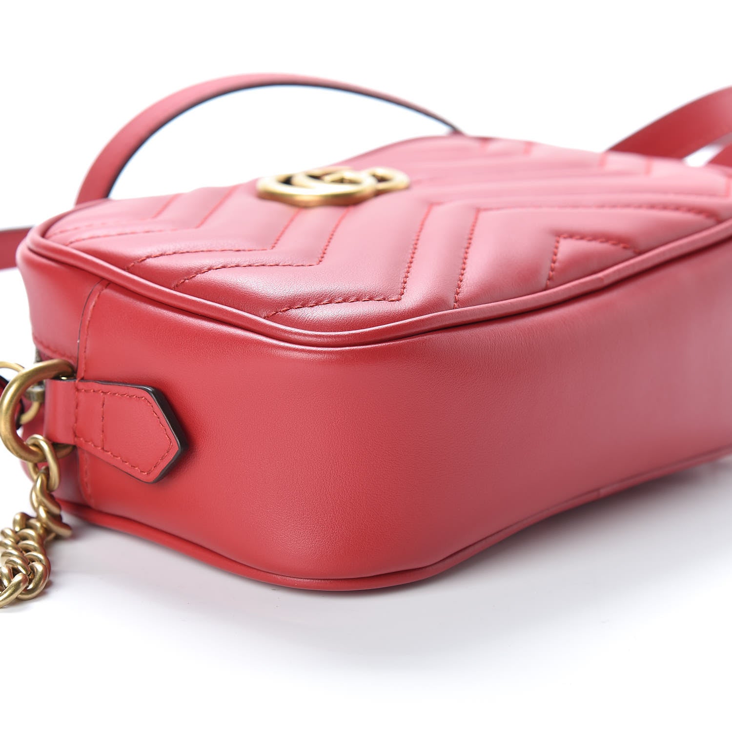 Gucci Calfskin Matelasse Mini GG Marmont Chain Shoulder Bag Hibiscus Red 8 of 9