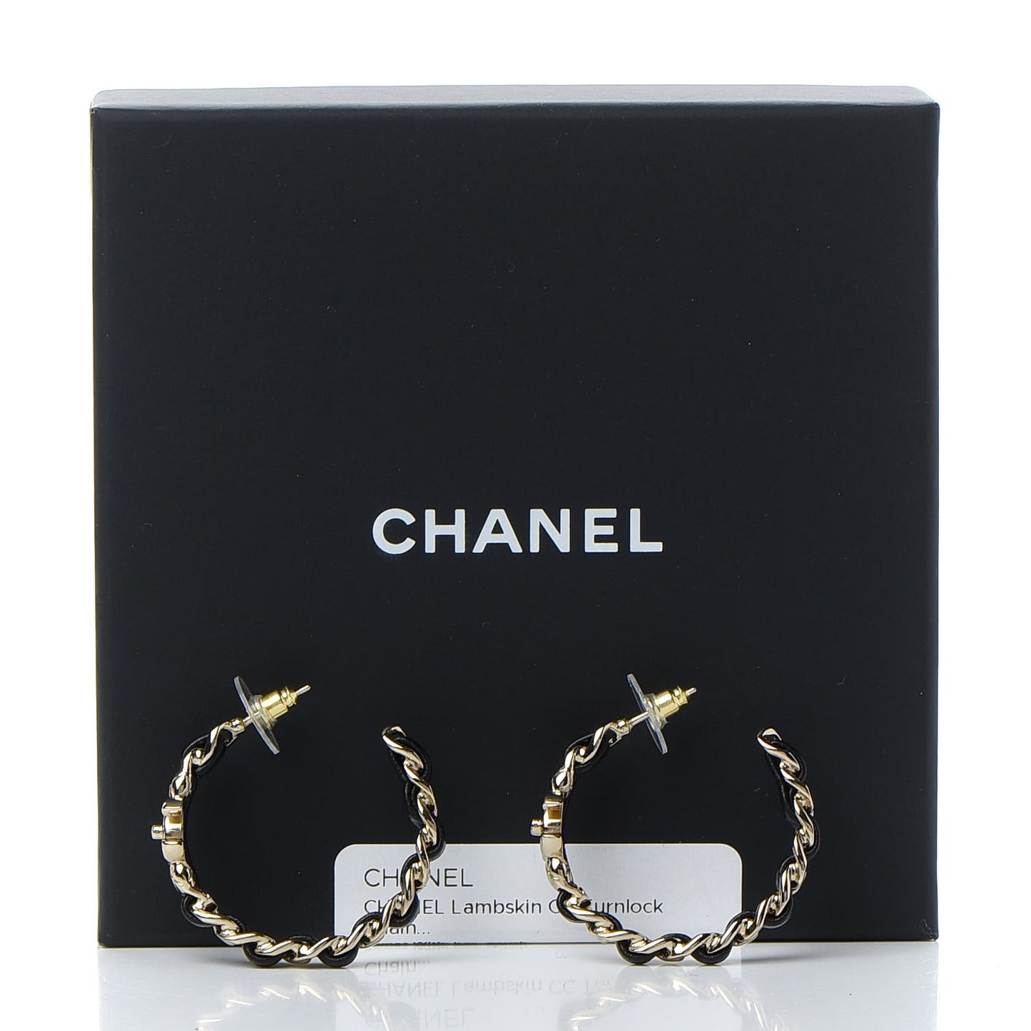 Lambskin CC Turnlock Chain Hoop Earrings Gold Black