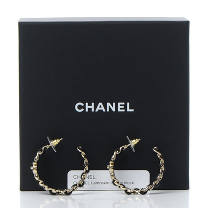 Chanel Lambskin CC Turnlock Chain Hoop Earrings Gold Black 5 of 5