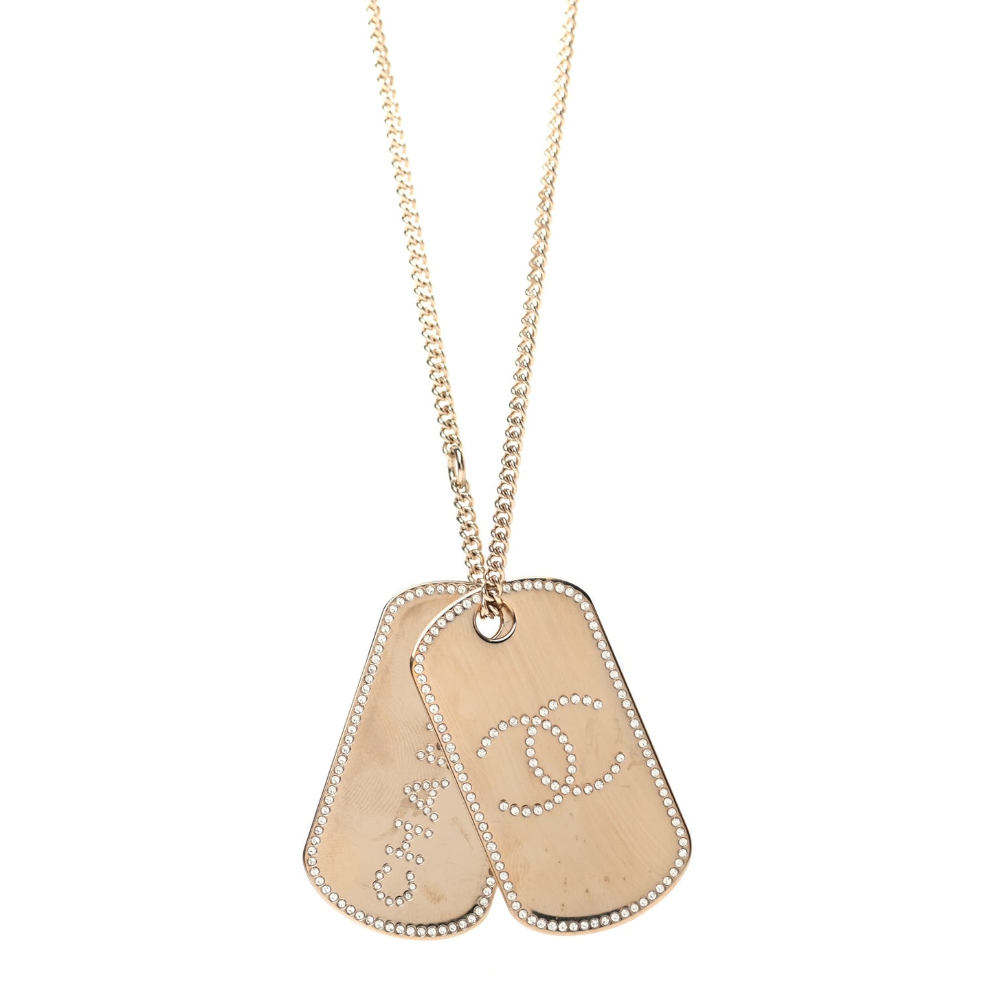 Metal Crystal Dog Tag Charm Necklace Gold