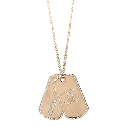 Chanel Metal Crystal Dog Tag Charm Necklace Gold 4 of 5