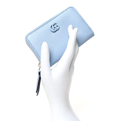 Gucci Dollar Calfskin Enamel Monochrome GG Marmont Zip Around Card Holder Porcelain Light Blue 2 of 10