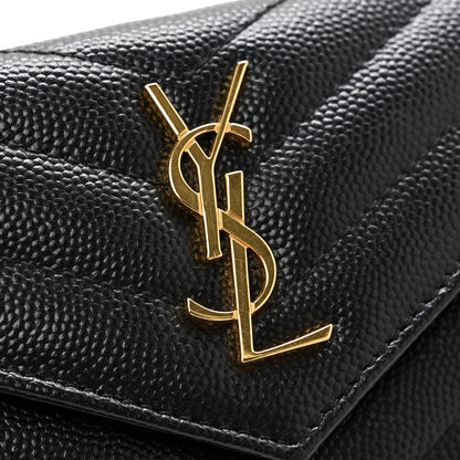 Saint Laurent Grain De Poudre Matelasse Chevron Monogram Compact Wallet Black 8 of 9