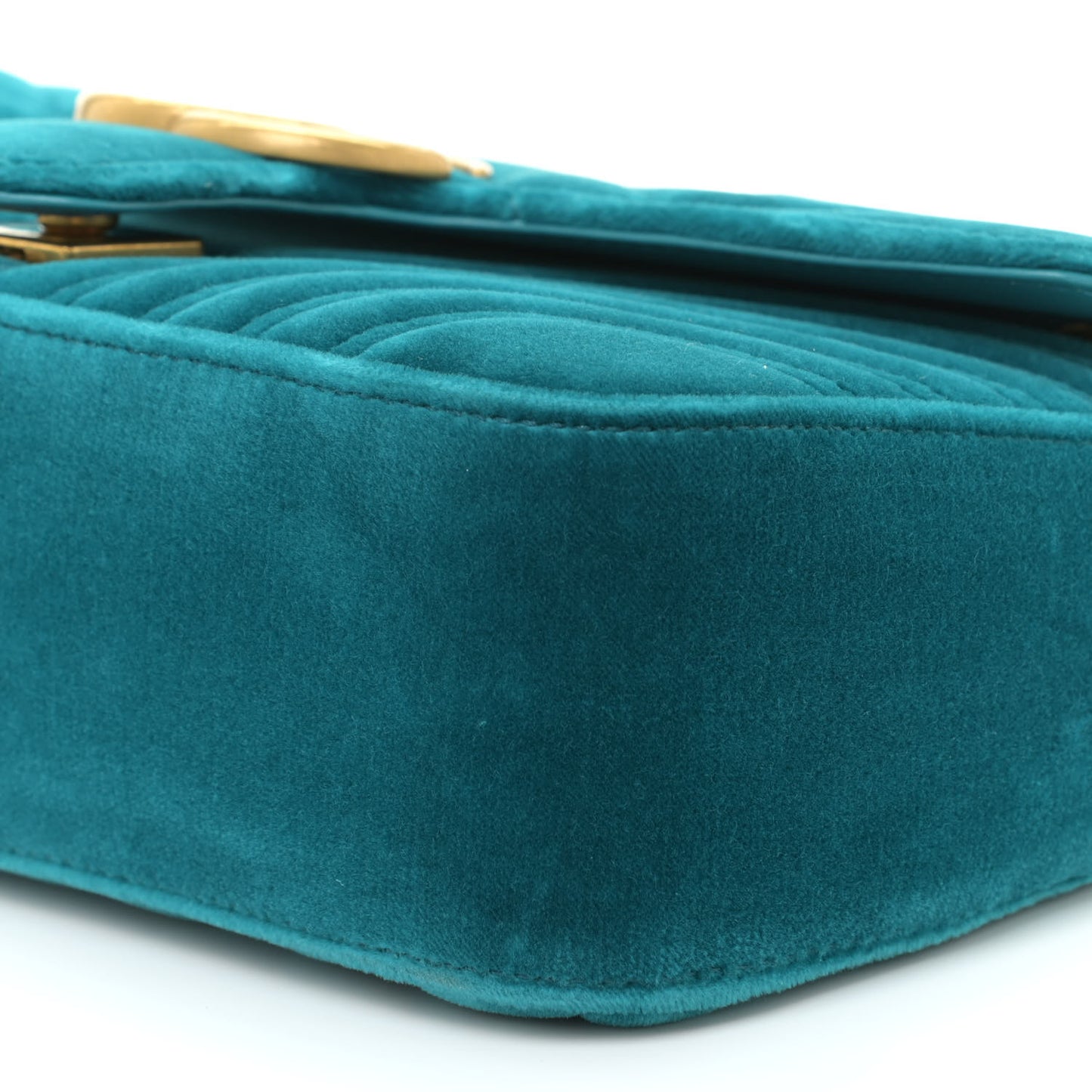 Velvet Matelasse Small GG Marmont Shoulder Bag Pavone Cyan