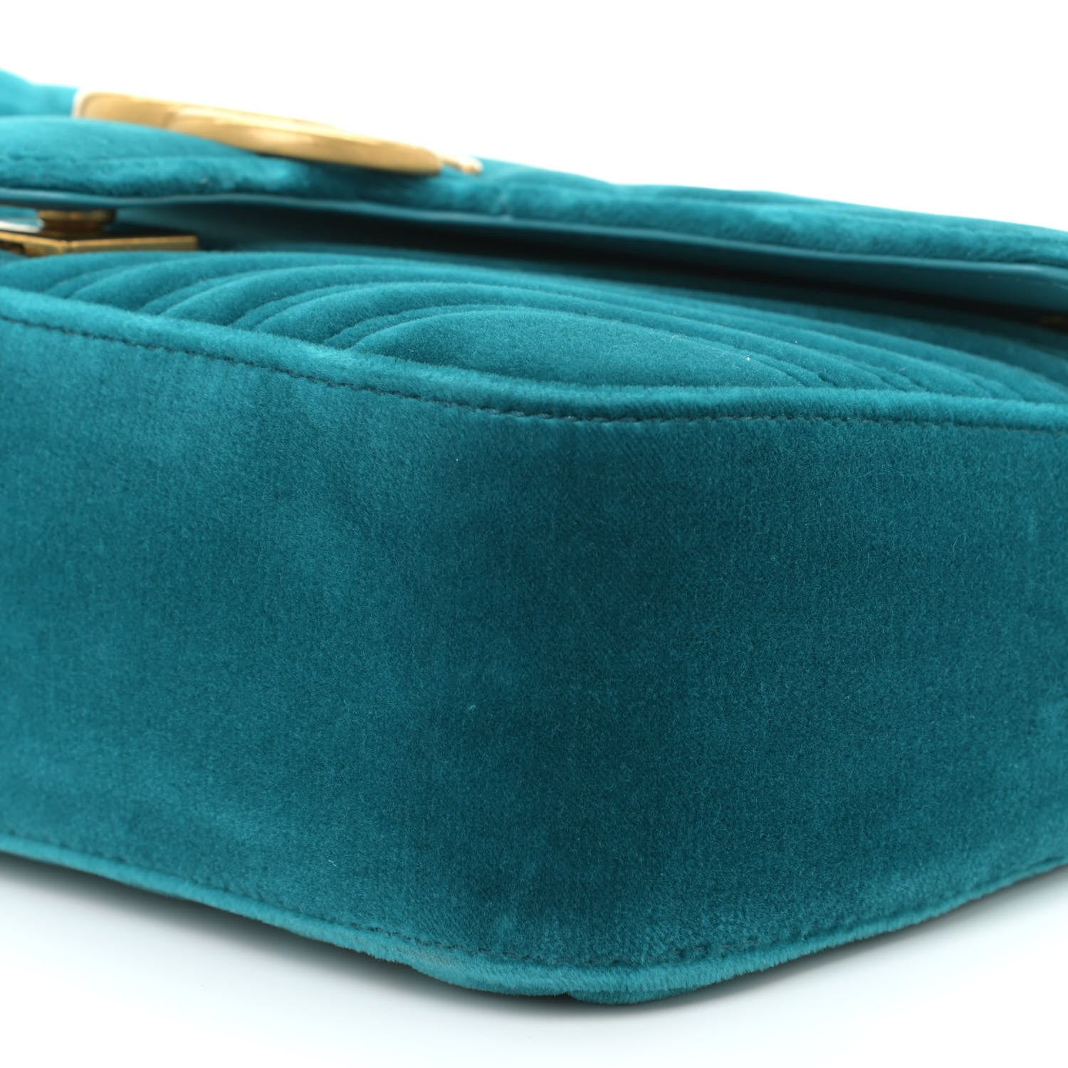 Gucci Velvet Matelasse Small GG Marmont Shoulder Bag Pavone Cyan 9 of 11
