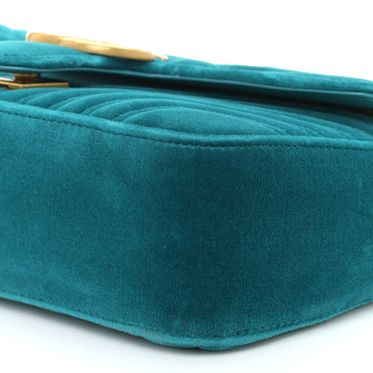 Gucci Velvet Matelasse Small GG Marmont Shoulder Bag Pavone Cyan 9 of 11