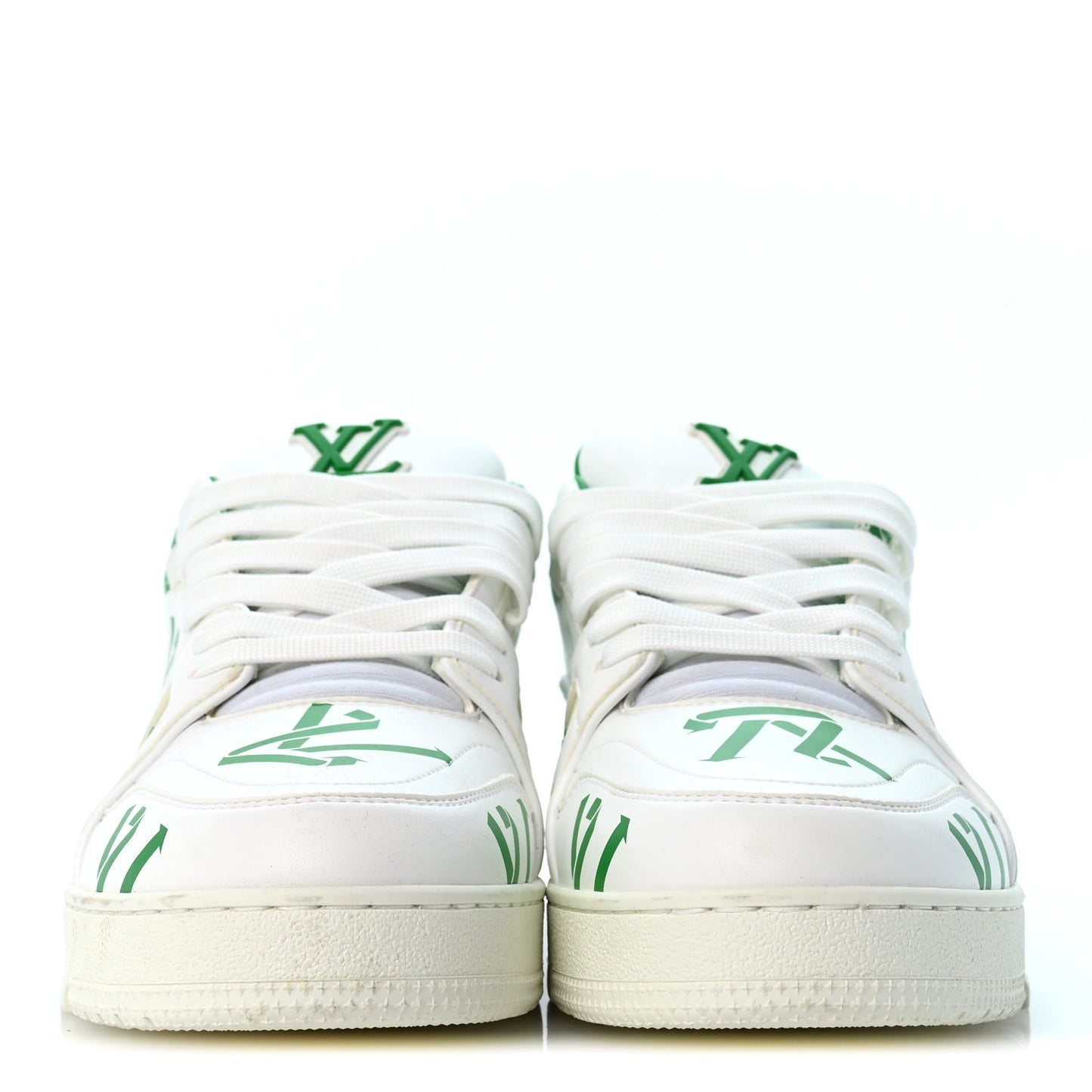 Mens LV Trainer Upcycling Sneakers 8.5 White Green