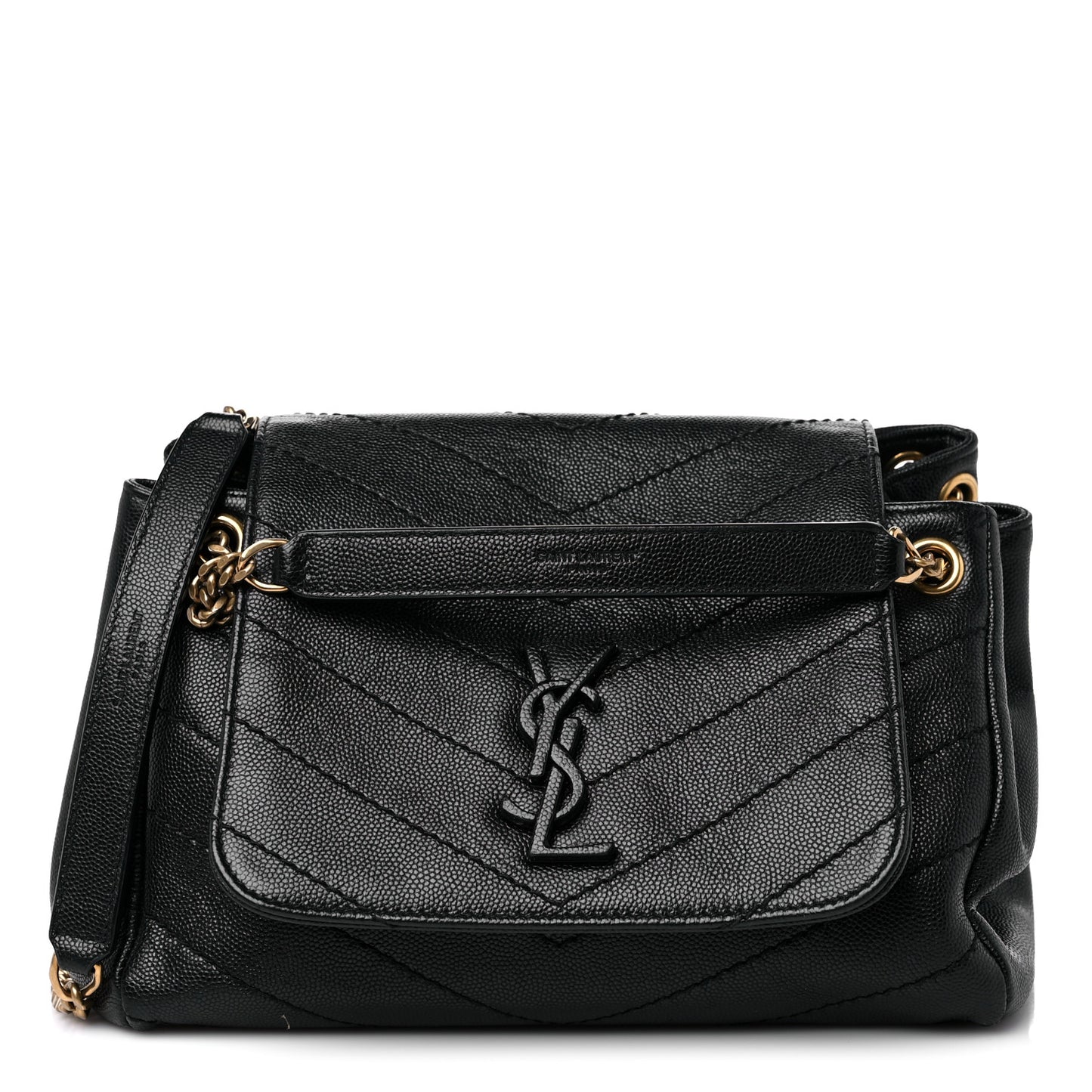 Pebbled Lambskin Chevron Monogram Small Nolita Black