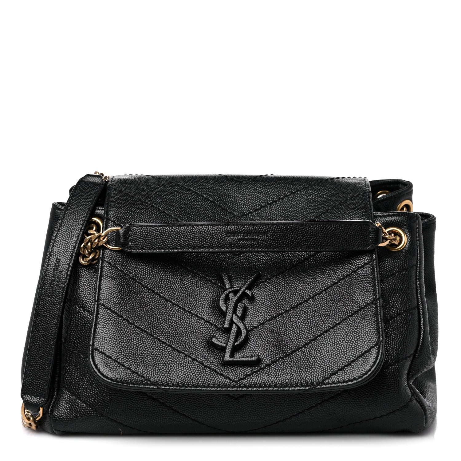 Saint Laurent Pebbled Lambskin Chevron Monogram Small Nolita Black 1 of 15