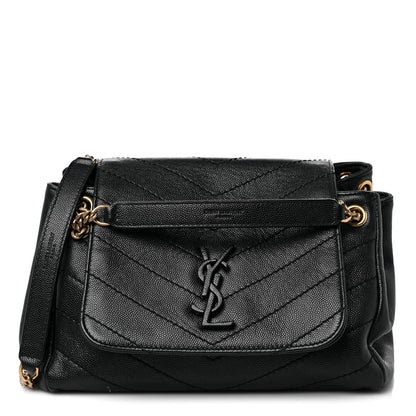 Saint Laurent Pebbled Lambskin Chevron Monogram Small Nolita Black 1 of 15