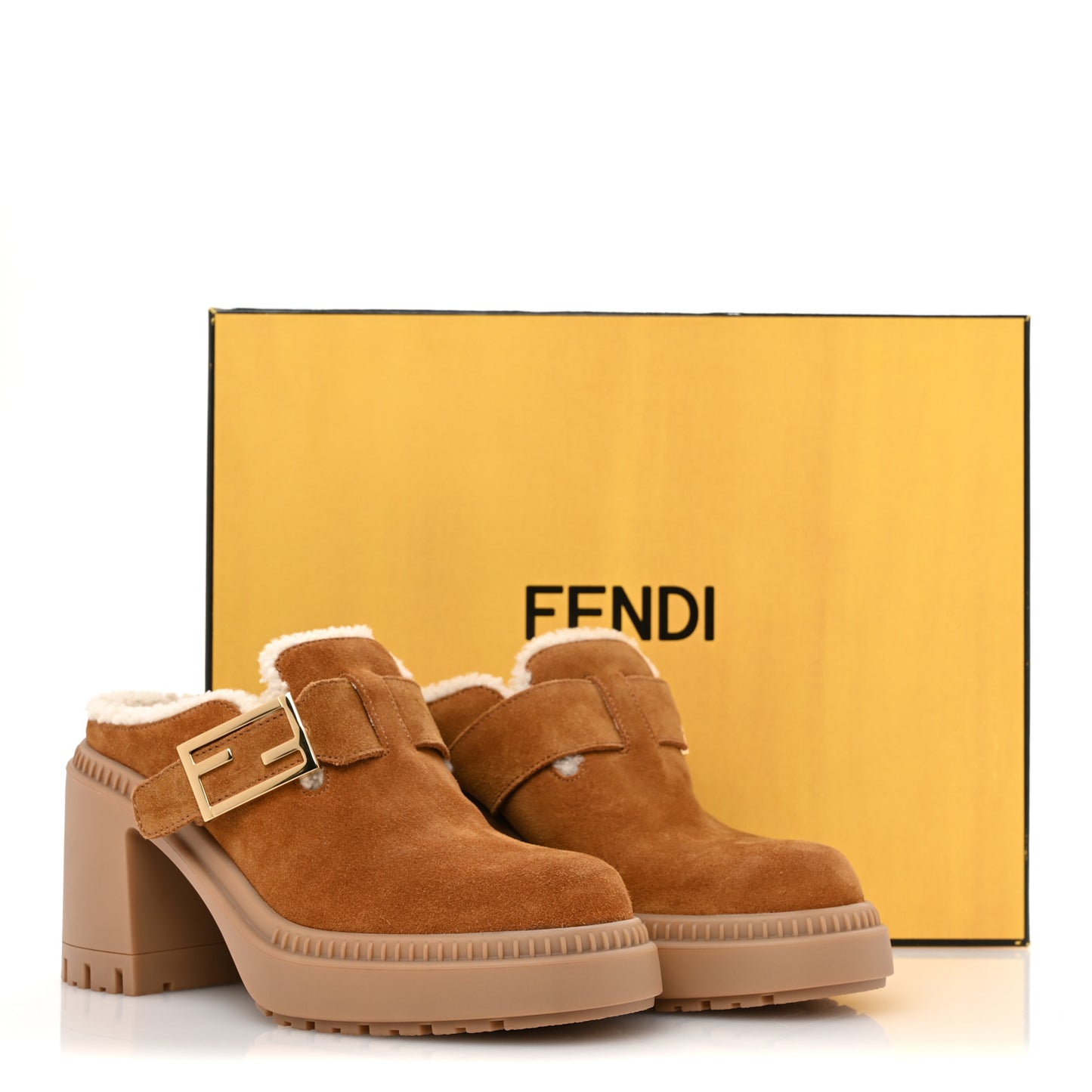 Suede Shearling Clogs 36 Caramello Latte