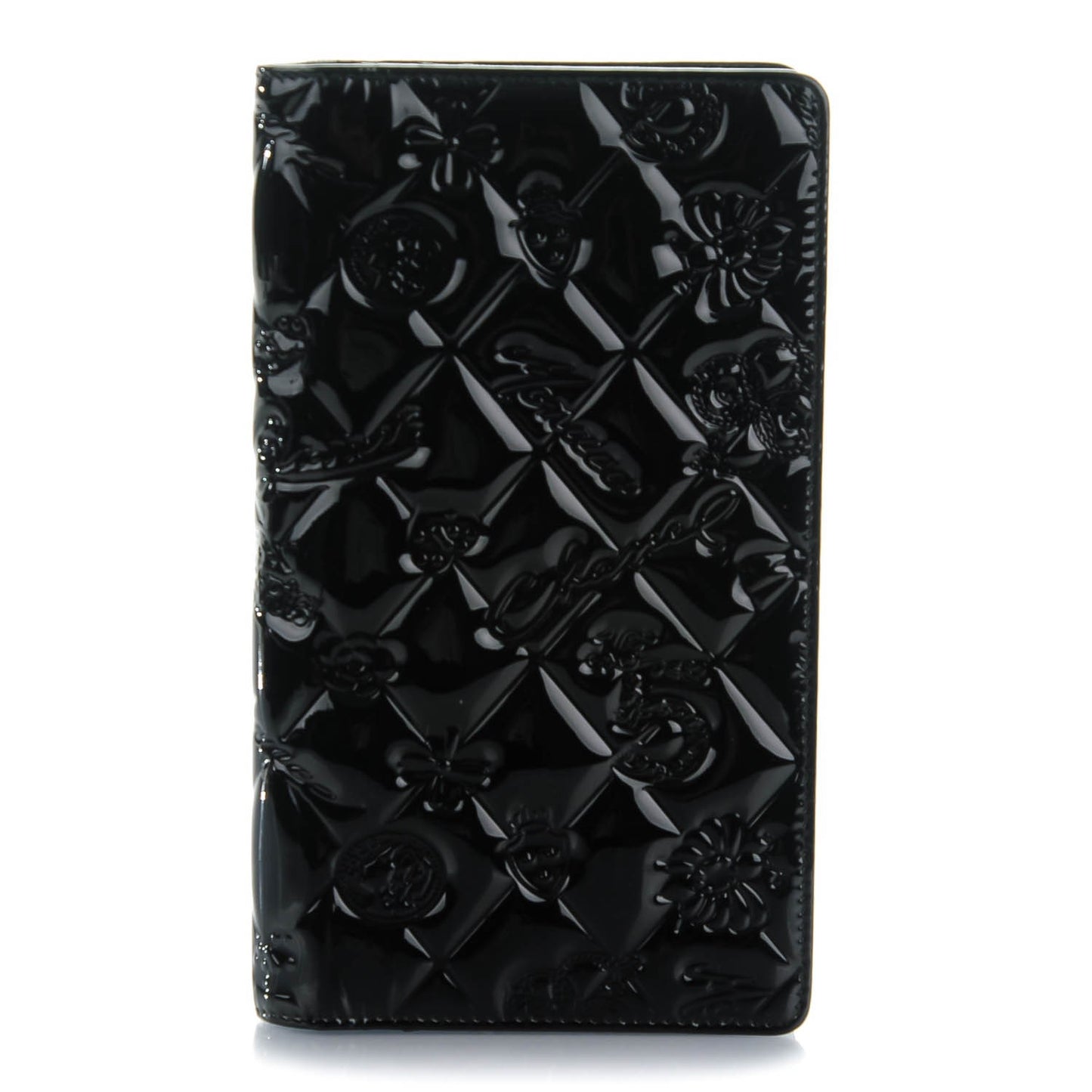 Patent Calfskin Lucky Symbols Yen Wallet Black