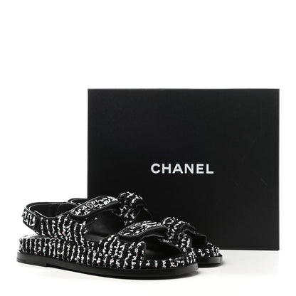 Chanel Tweed Lambskin Dad Sandals 38 Black White 9 of 9