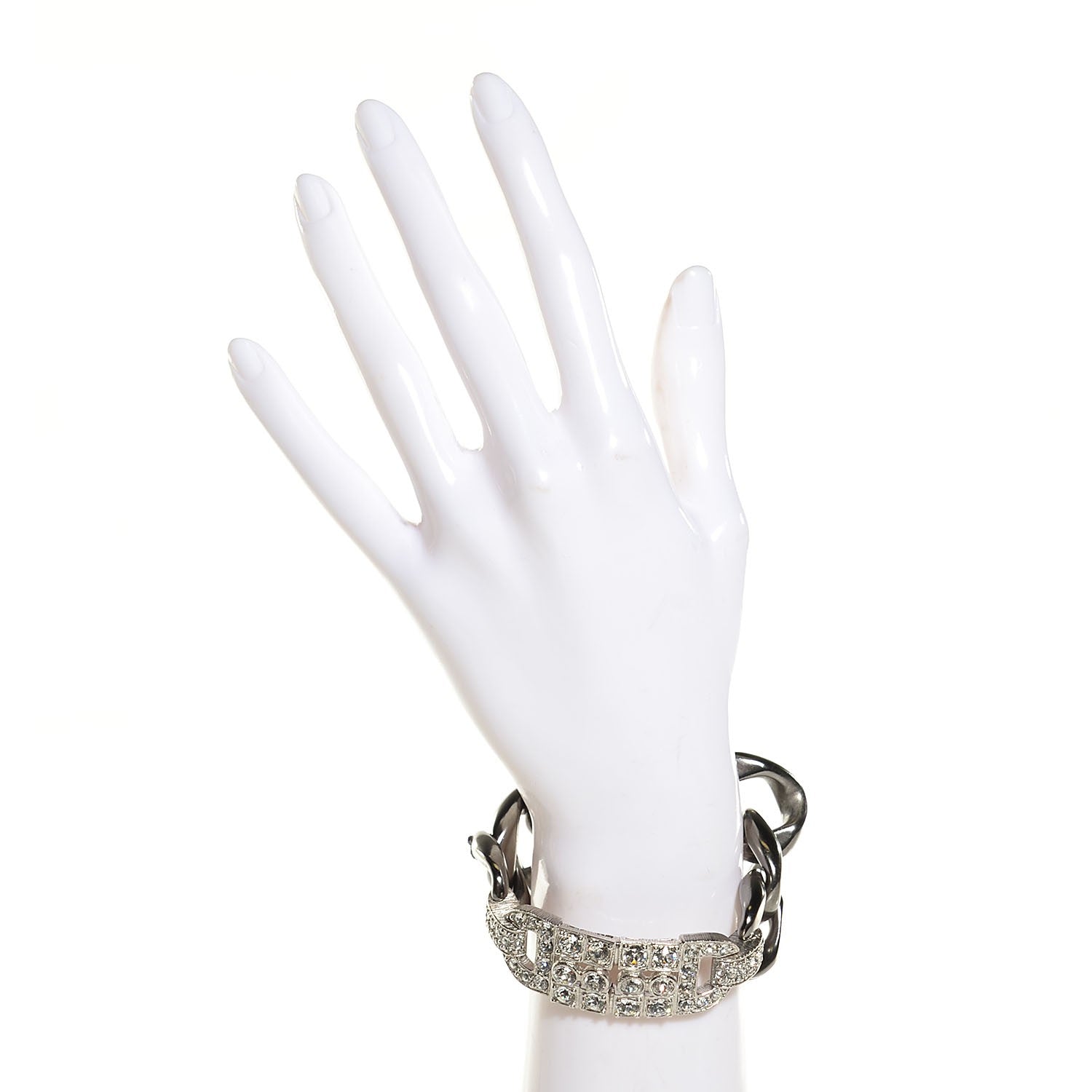 Chanel Crystal CC Chain Link ID Bracelet Silver 2 of 6