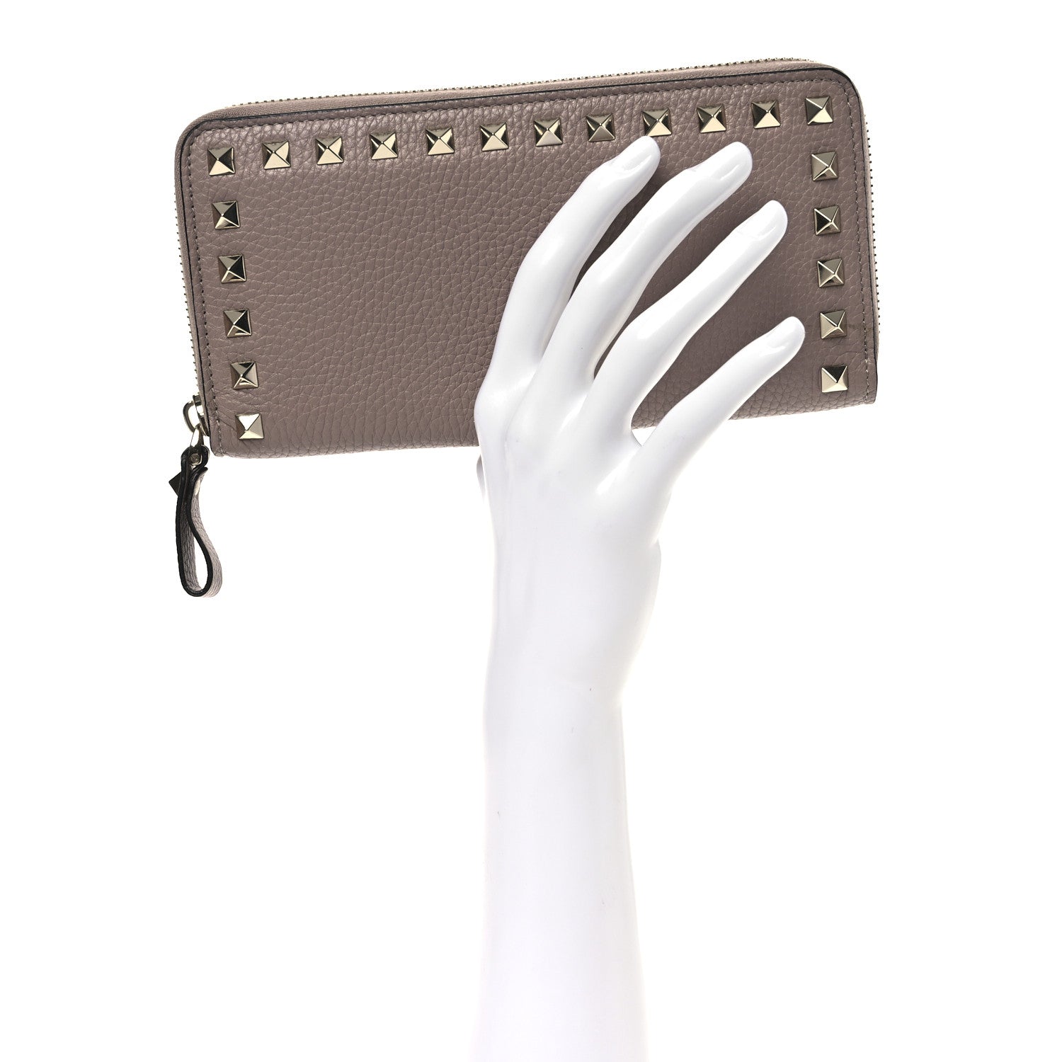 Valentino Garavani Pebbled Calfskin Rockstud Zip Around Wallet Poudre 2 of 6
