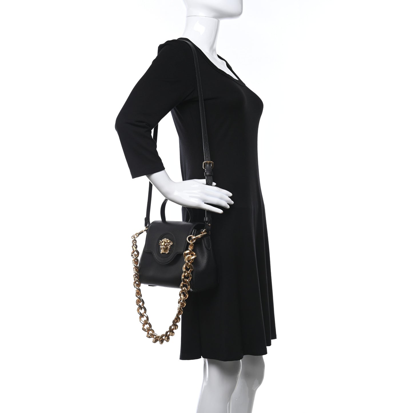 Grained Calfskin Small La Medusa Top Handle Bag Black