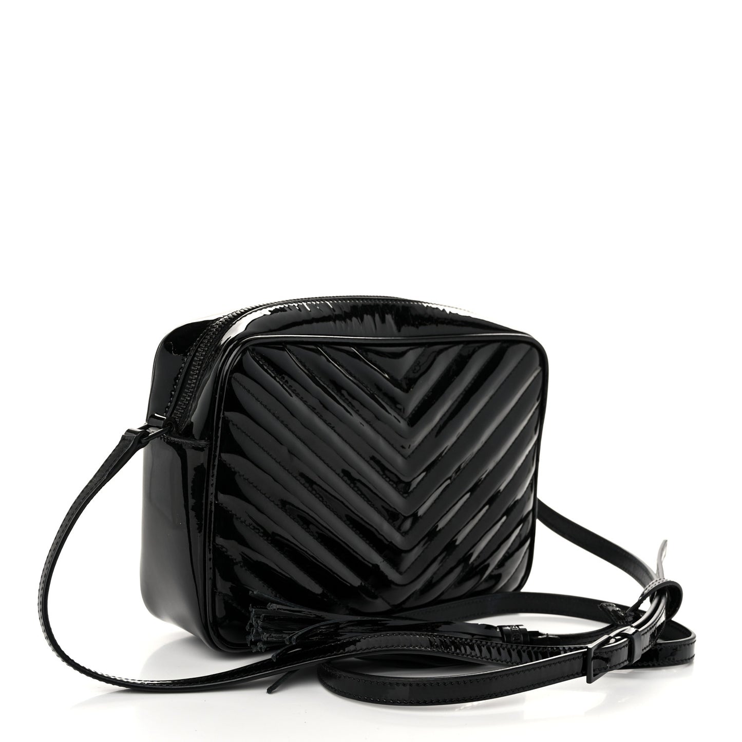 Patent Calfskin Matelasse Monogram Lou Camera Bag Black