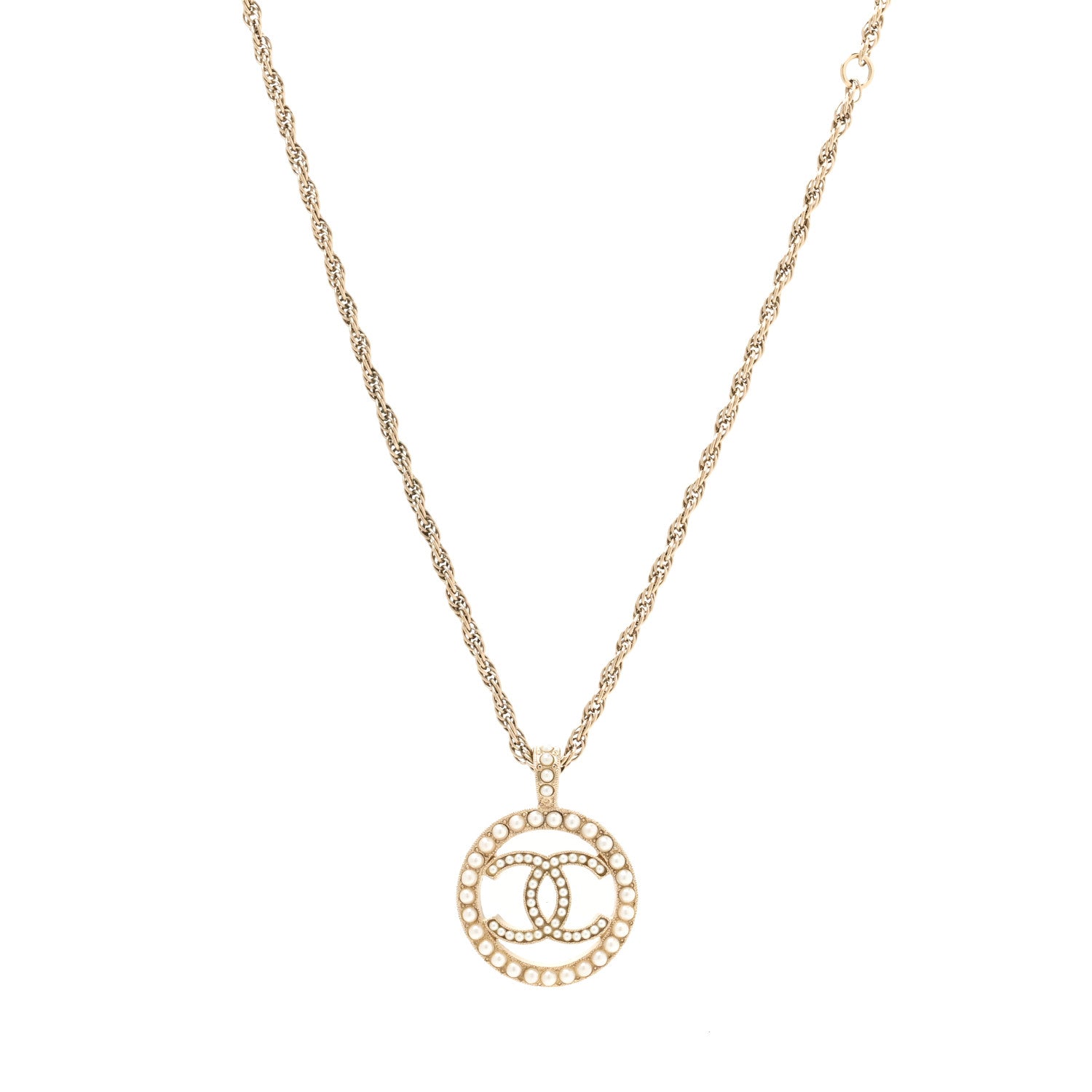 Chanel Pearl CC Round Pendant Necklace Gold 1 of 4