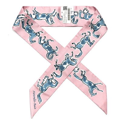 Hermes Silk Chevaux En Liberte Twilly Vieux Rose Bleu 1 of 4