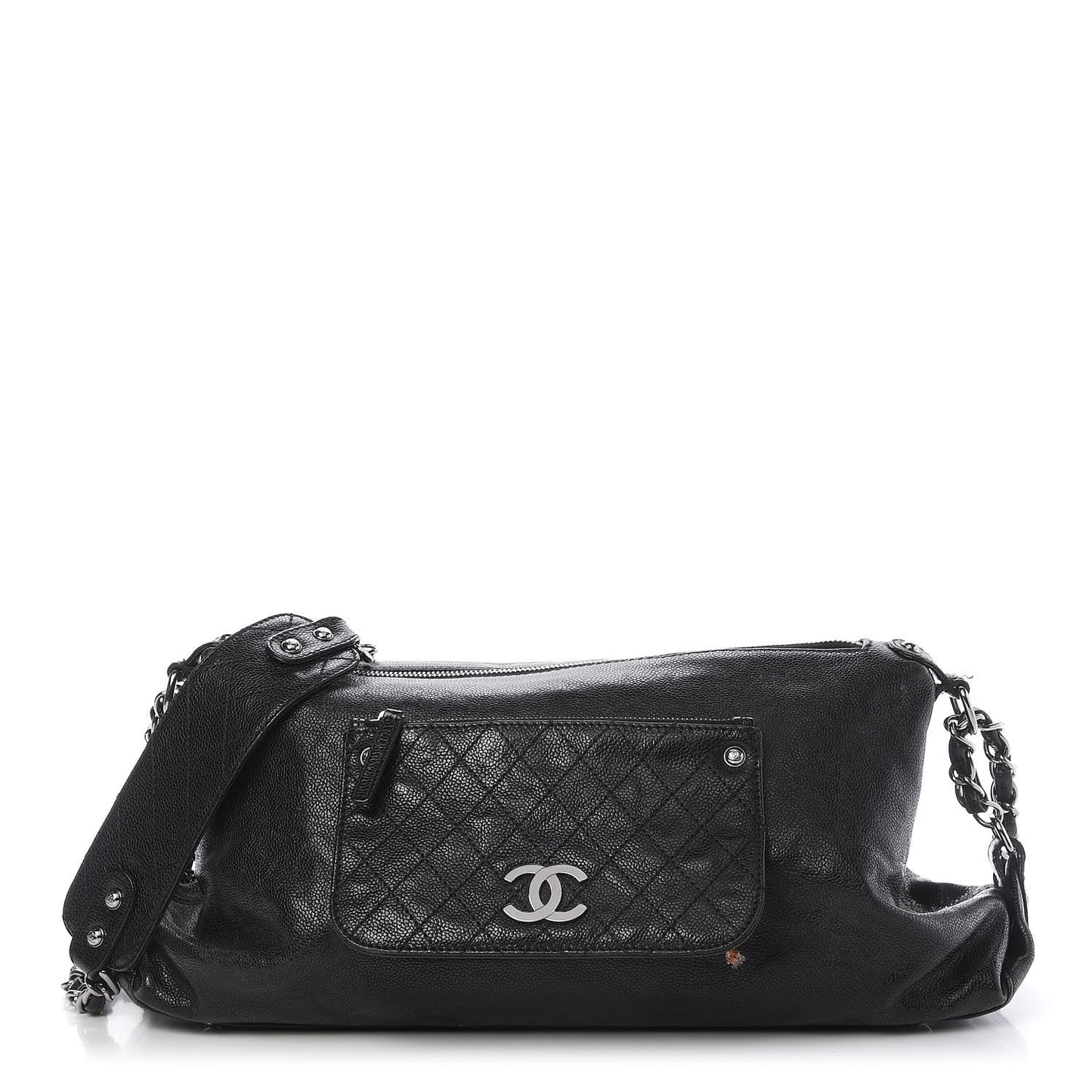 Glazed Caviar Pocket In The City Shoulder Bag Black