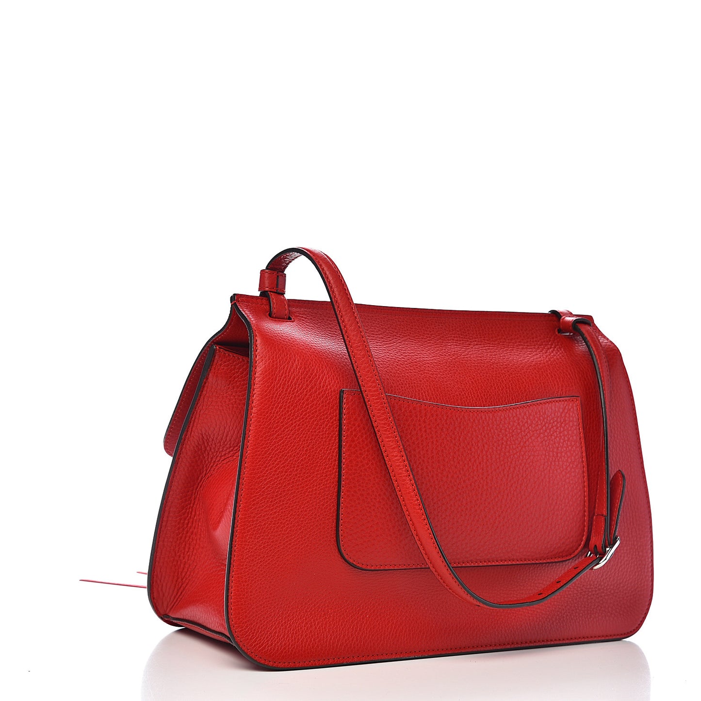 Pebbled Calfskin Bamboo Daily Flap Shoulder Bag Red