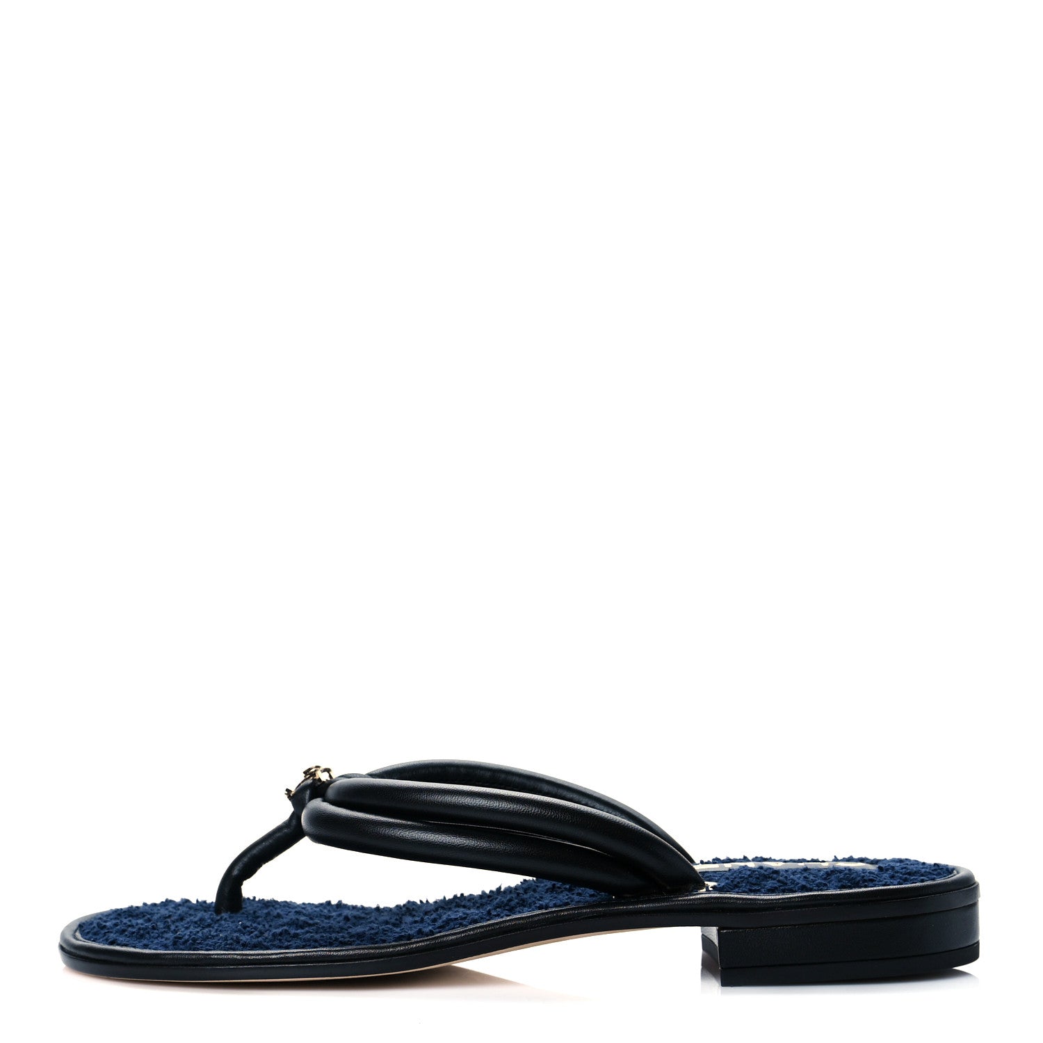 Chanel Lambskin Fabric CC Thong Sandals 38 Black Dark Navy 1 of 8
