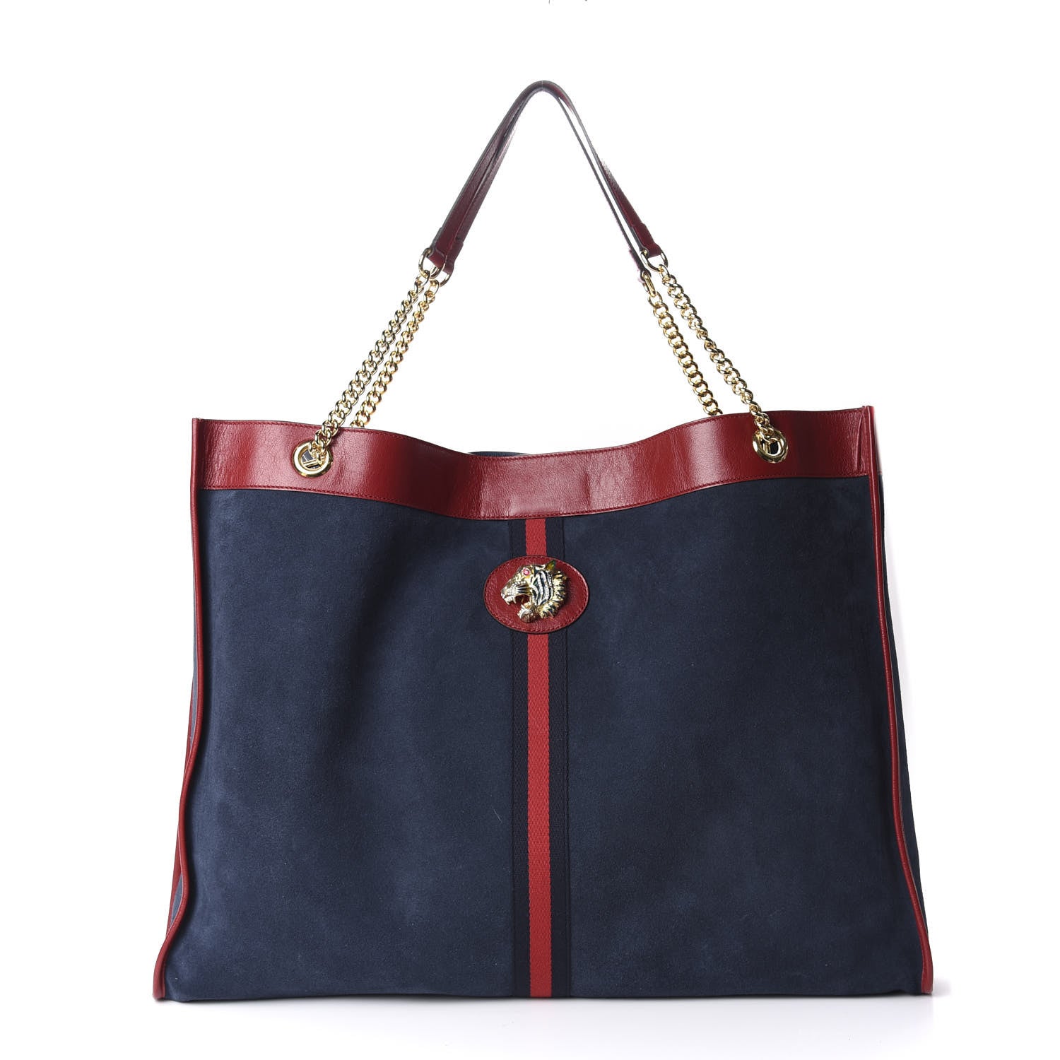 Gucci Suede Calfskin Maxi Rajah Chain Tote New Blue Romantic Cherry 3 of 13