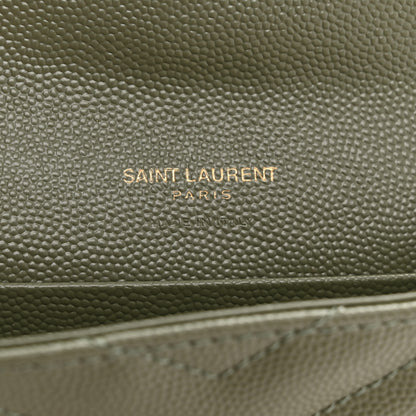Saint Laurent Grain De Poudre Matelasse Chevron Small Monogram Envelope Wallet Light Sage 6 of 8
