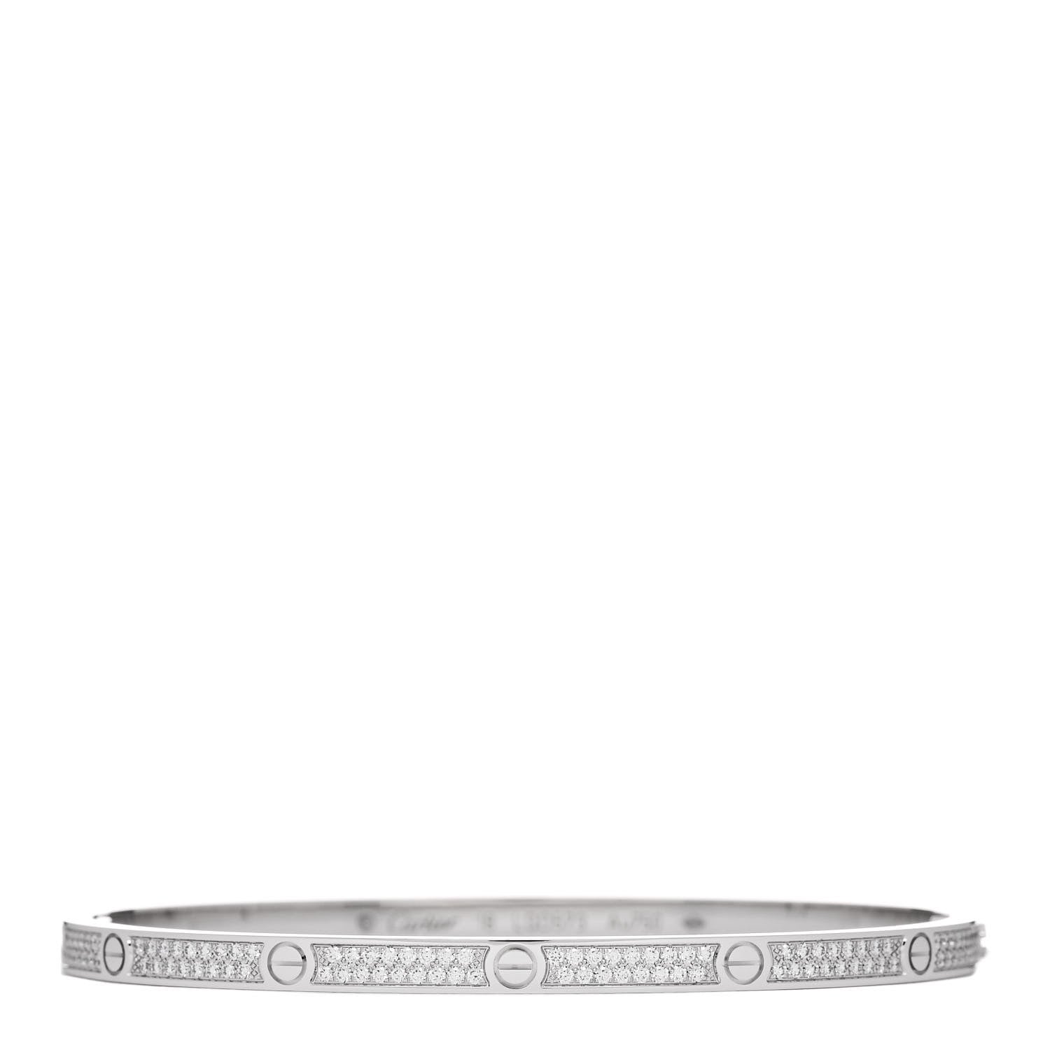 Cartier 18K White Gold Diamond Small LOVE Paved Bracelet 18 1 of 8