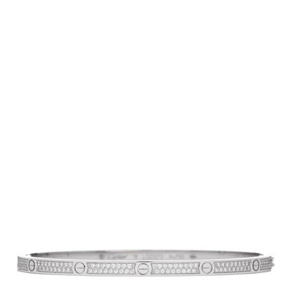 Cartier 18K White Gold Diamond Small LOVE Paved Bracelet 18 1 of 8