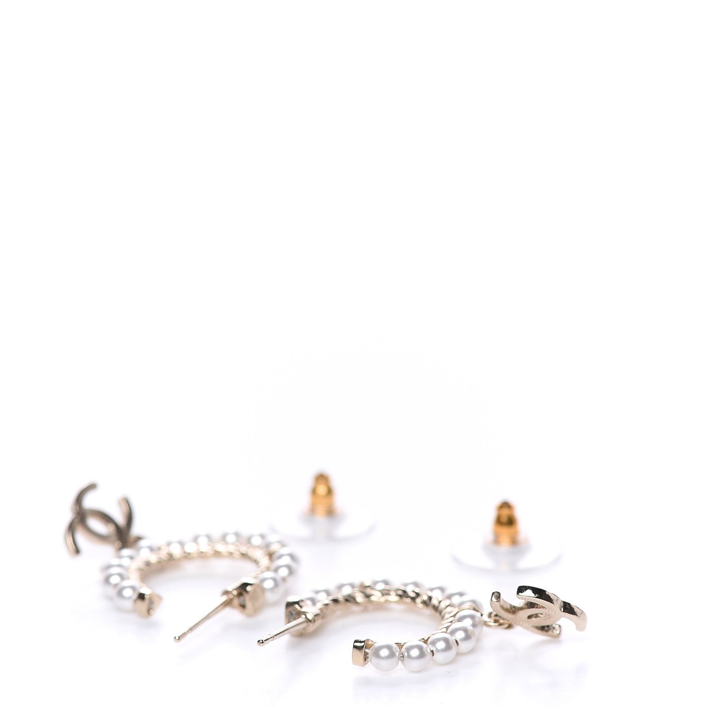 Pearl Charms CC Hoop Earrings Gold