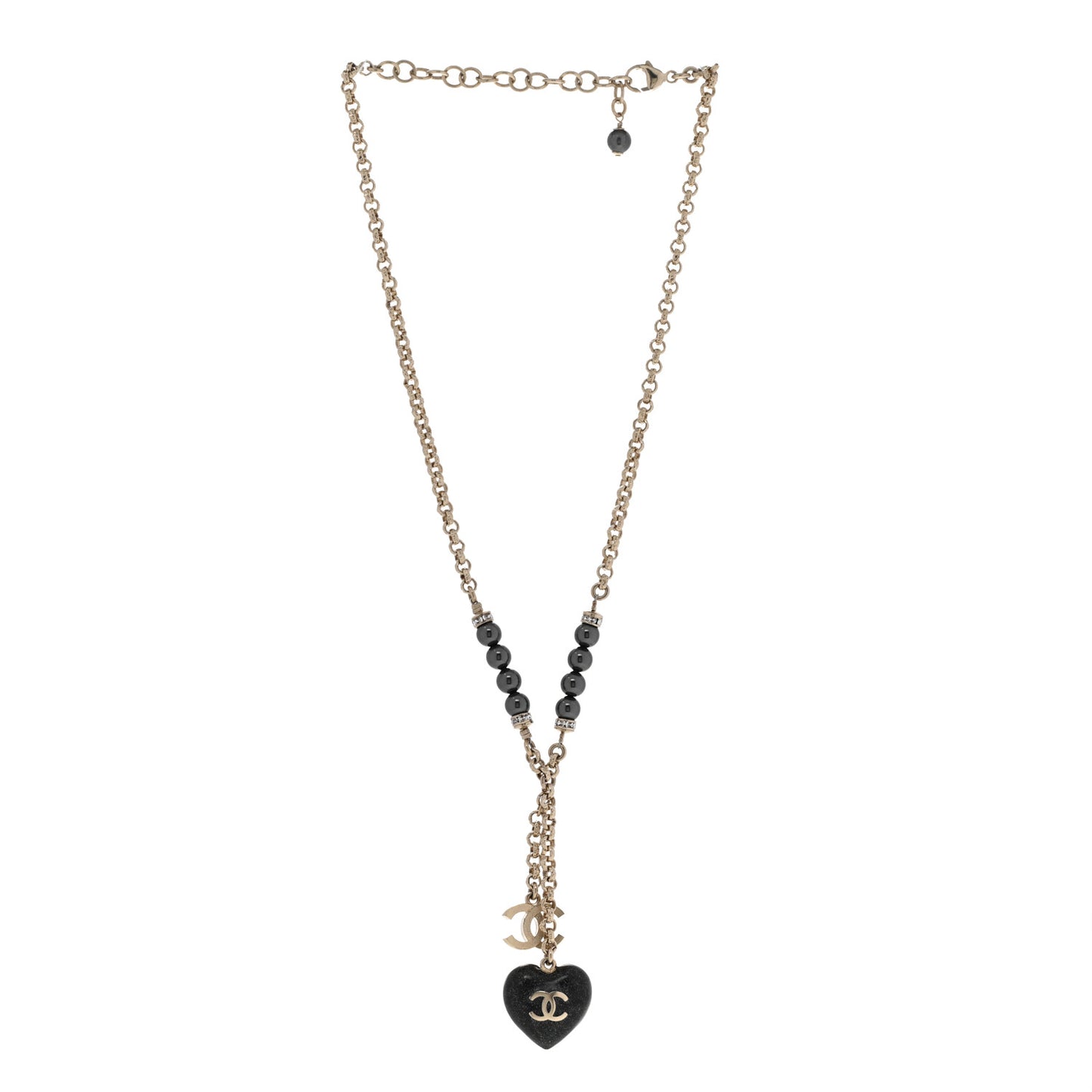 Resin Crystal Bead CC Heart Necklace Black Gold