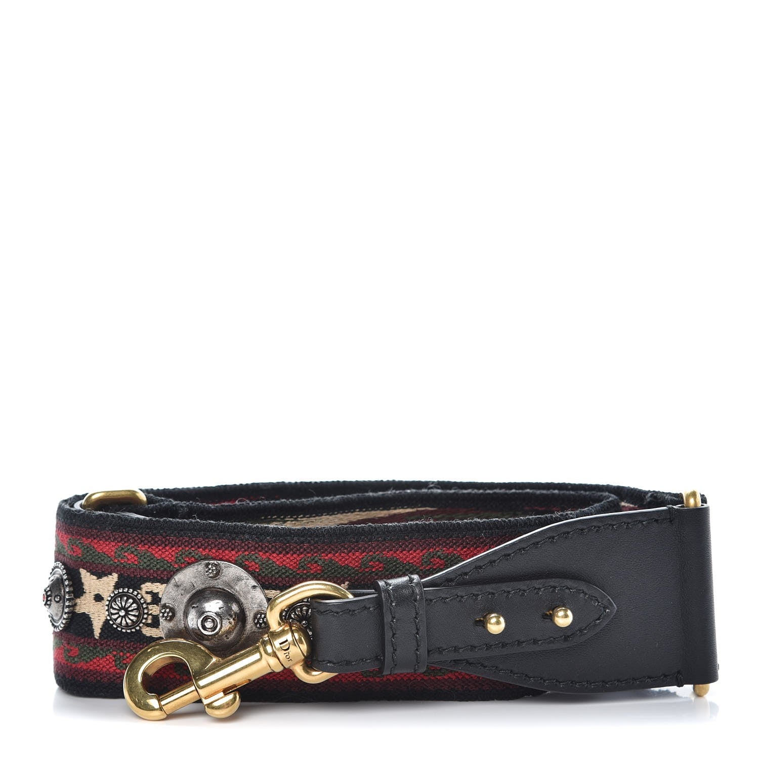 Christian Dior Canvas Embroidered Studded Bohemian Shoulder Strap Red 1 of 3