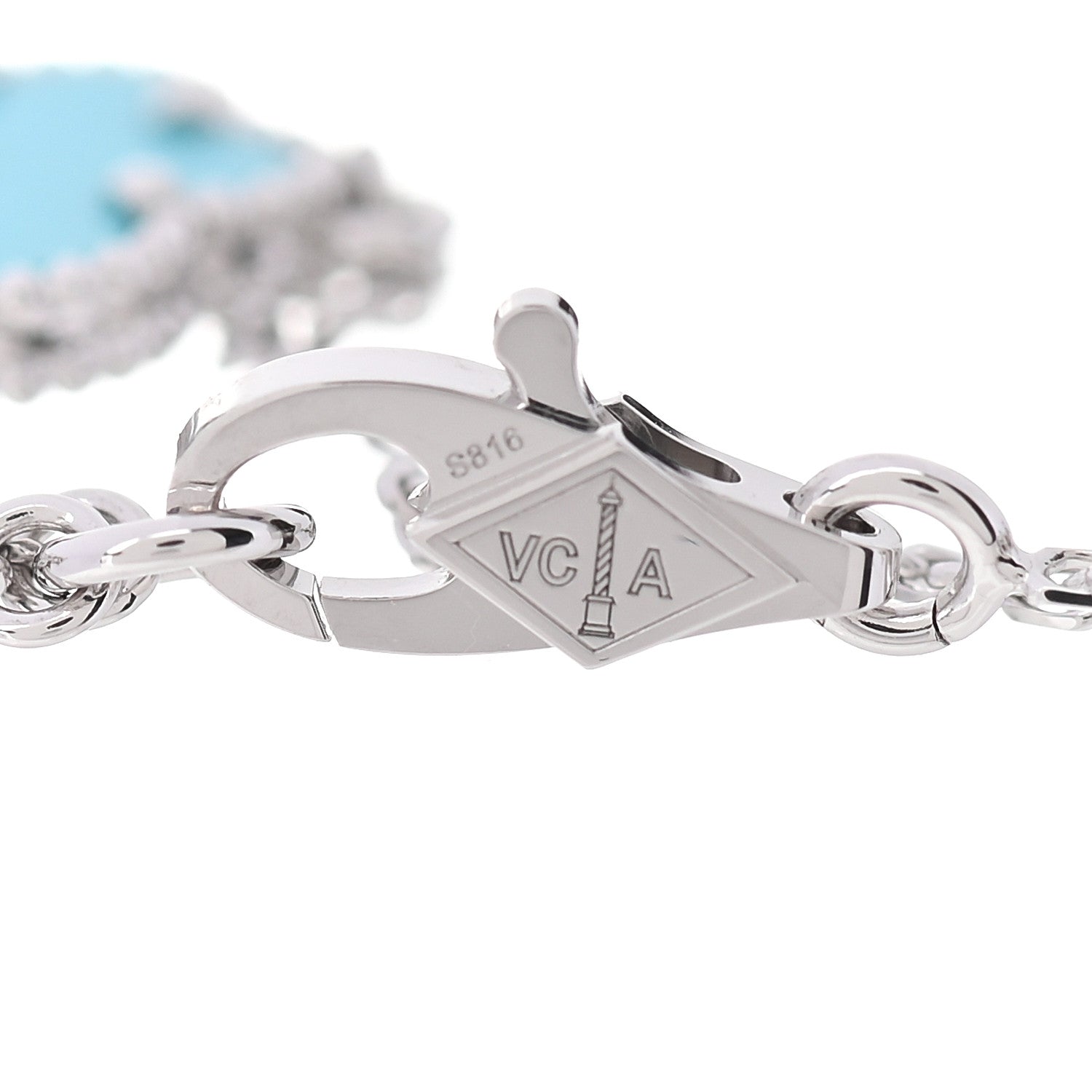 Van Cleef & Arpels 18K White Gold Turquoise Sweet Alhambra Butterfly Bracelet 6 of 7