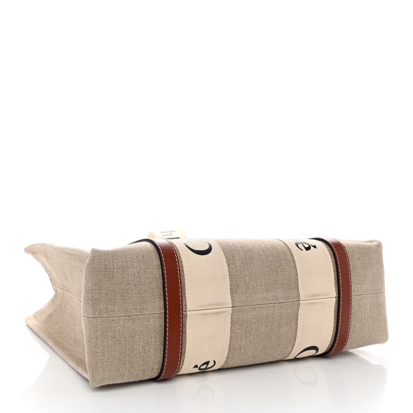 Cotton Calfskin Medium Woody Ribbon Tote White Brown