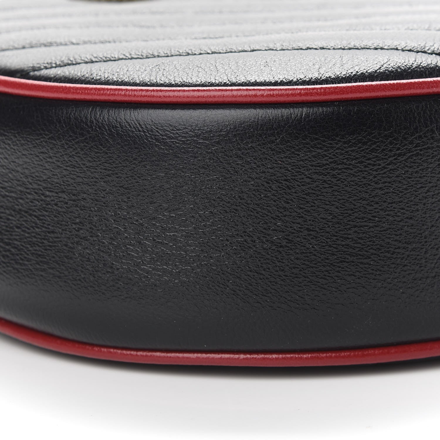 Gucci Vintage Effect Calfskin Matelasse Diagonal Mini Torchon GG Marmont Round Shoulder Bag Black Romantic Cherry 8 of 9