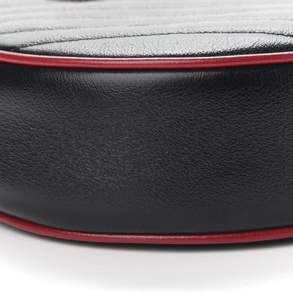 Gucci Vintage Effect Calfskin Matelasse Diagonal Mini Torchon GG Marmont Round Shoulder Bag Black Romantic Cherry 8 of 9