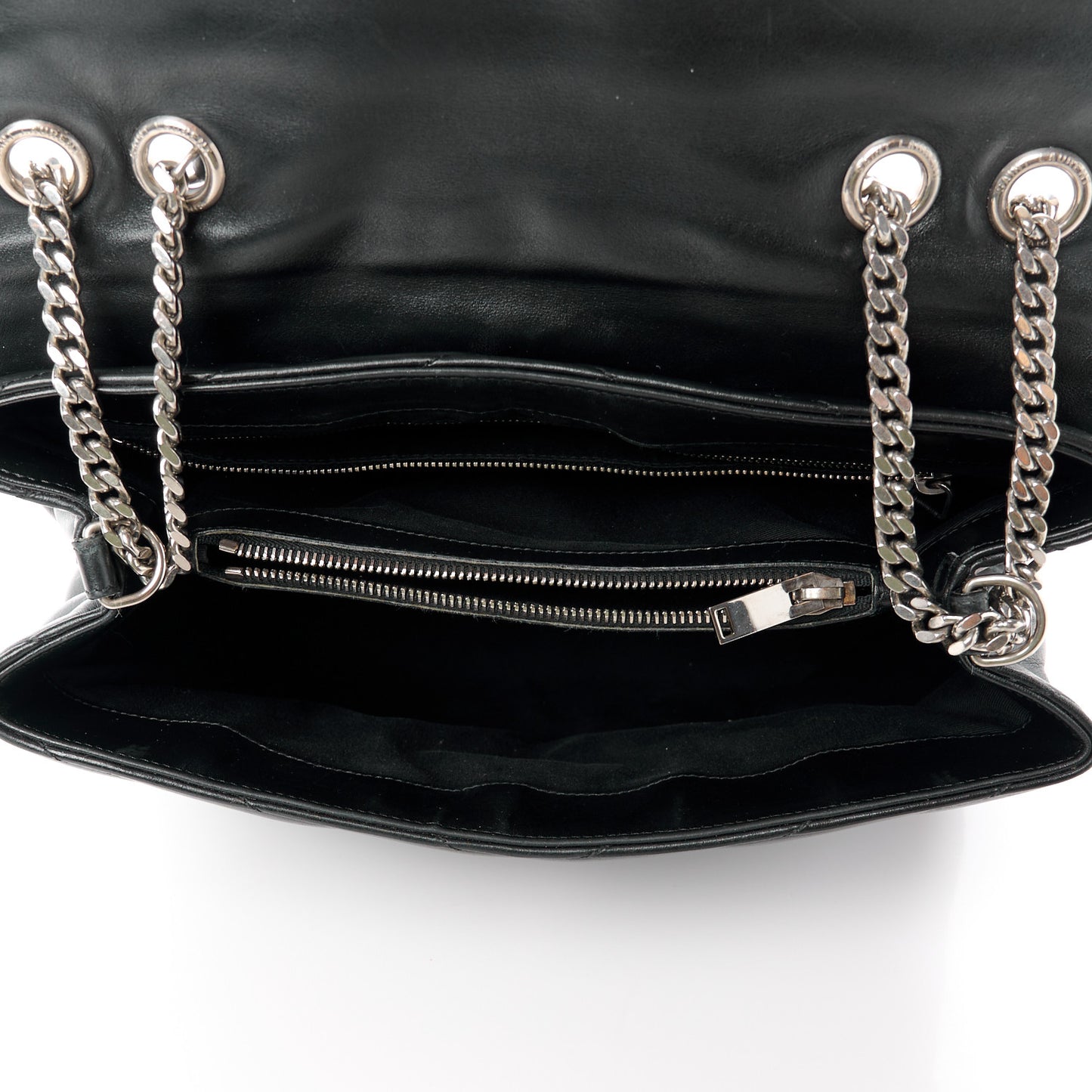 Calfskin Y Quilted Monogram Medium Loulou Chain Satchel Black