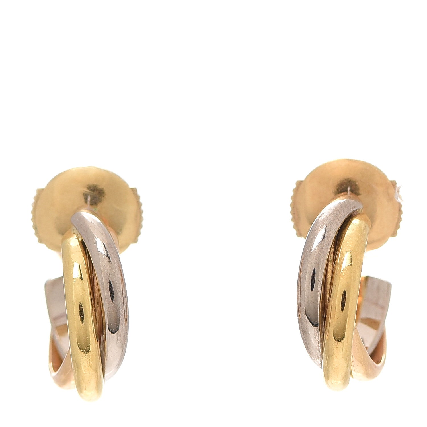 Cartier 18K Pink Yellow White Gold Small Trinity Hoop Earrings 1 of 4