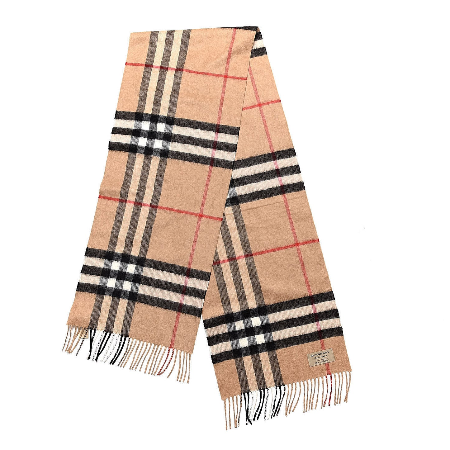 Cashmere Giant Heritage Check Fringe Scarf Camel