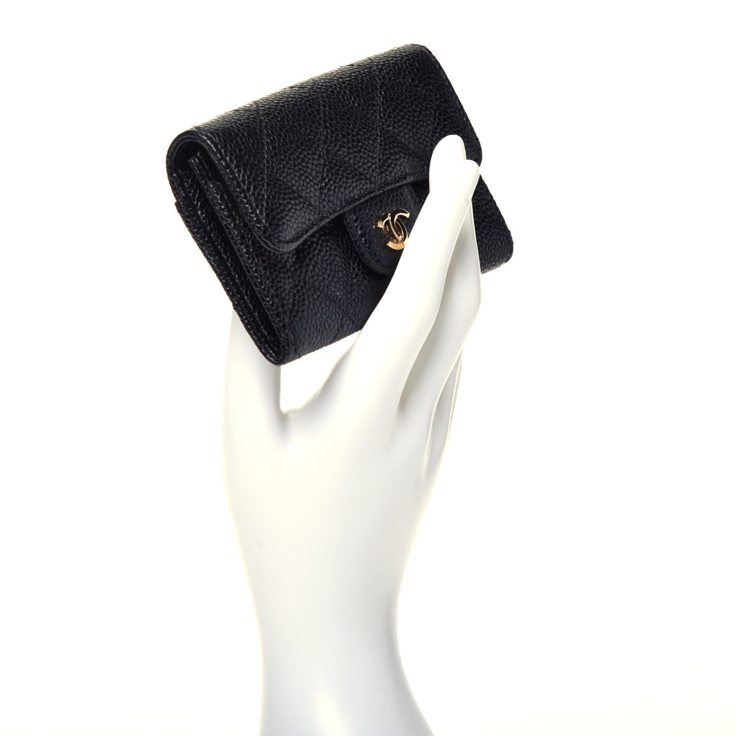 Caviar Quilted Flap Card Holder Wallet Black