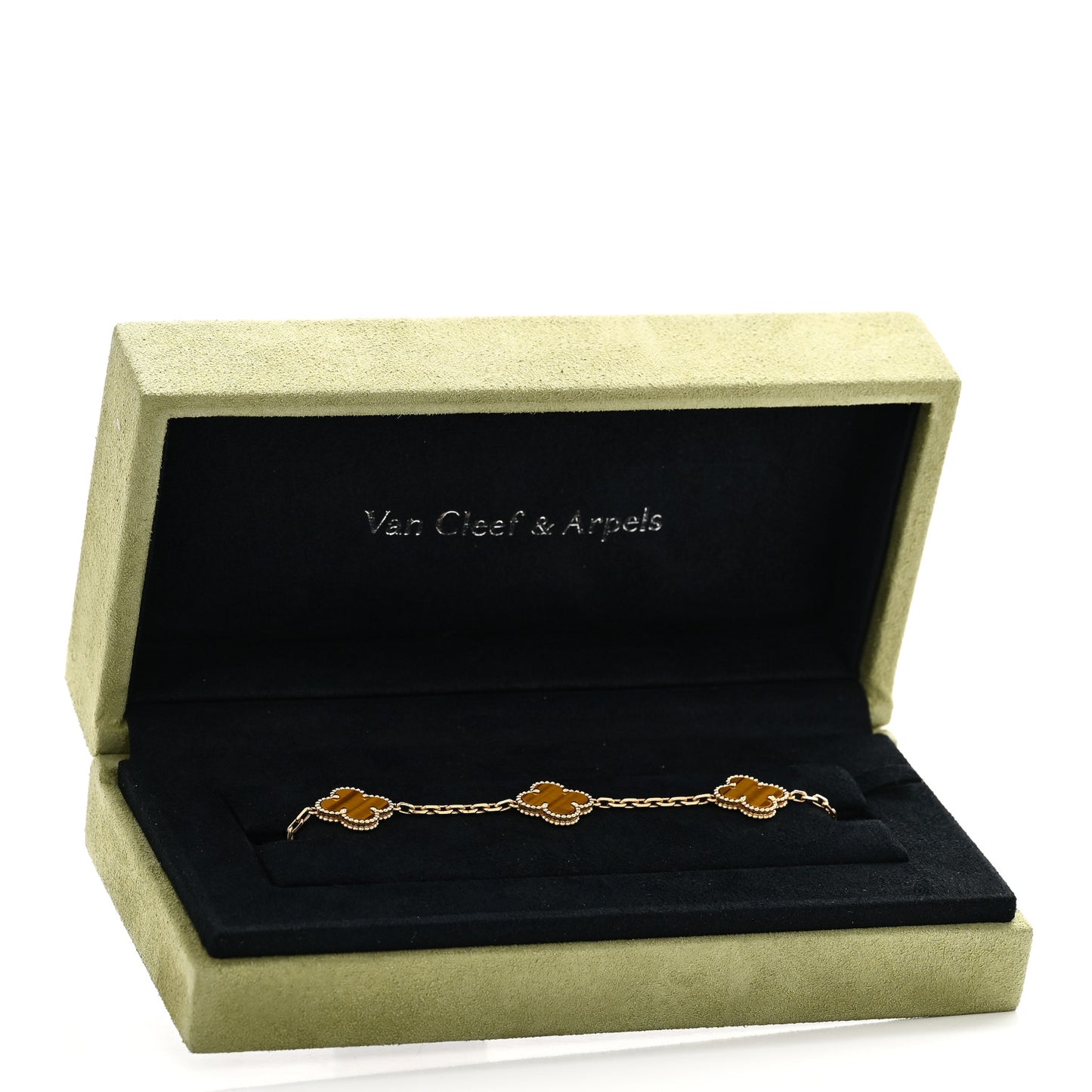 18K Yellow Gold Tiger Eye 5 Motifs Vintage Alhambra Bracelet