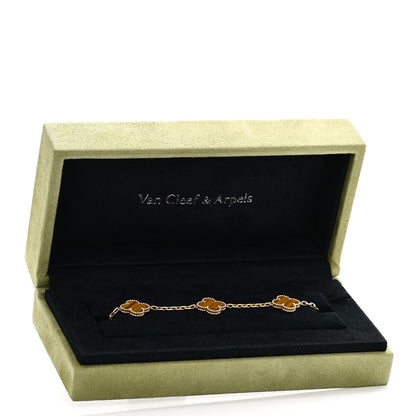 Van Cleef & Arpels 18K Yellow Gold Tiger Eye 5 Motifs Vintage Alhambra Bracelet 5 of 5