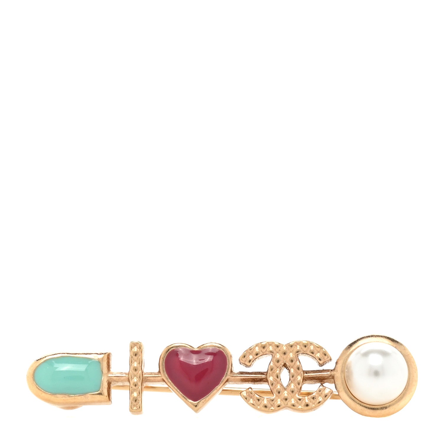 Chanel Enamel Pearl I Heart CC Brooch Gold 1 of 4