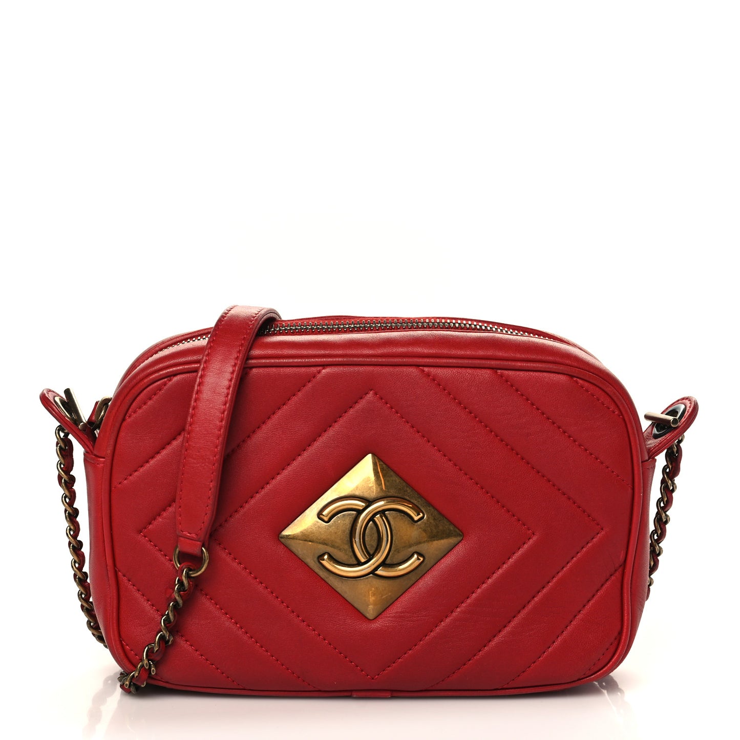 Lambskin Chevron Quilted Pyramid CC Camera Case Red