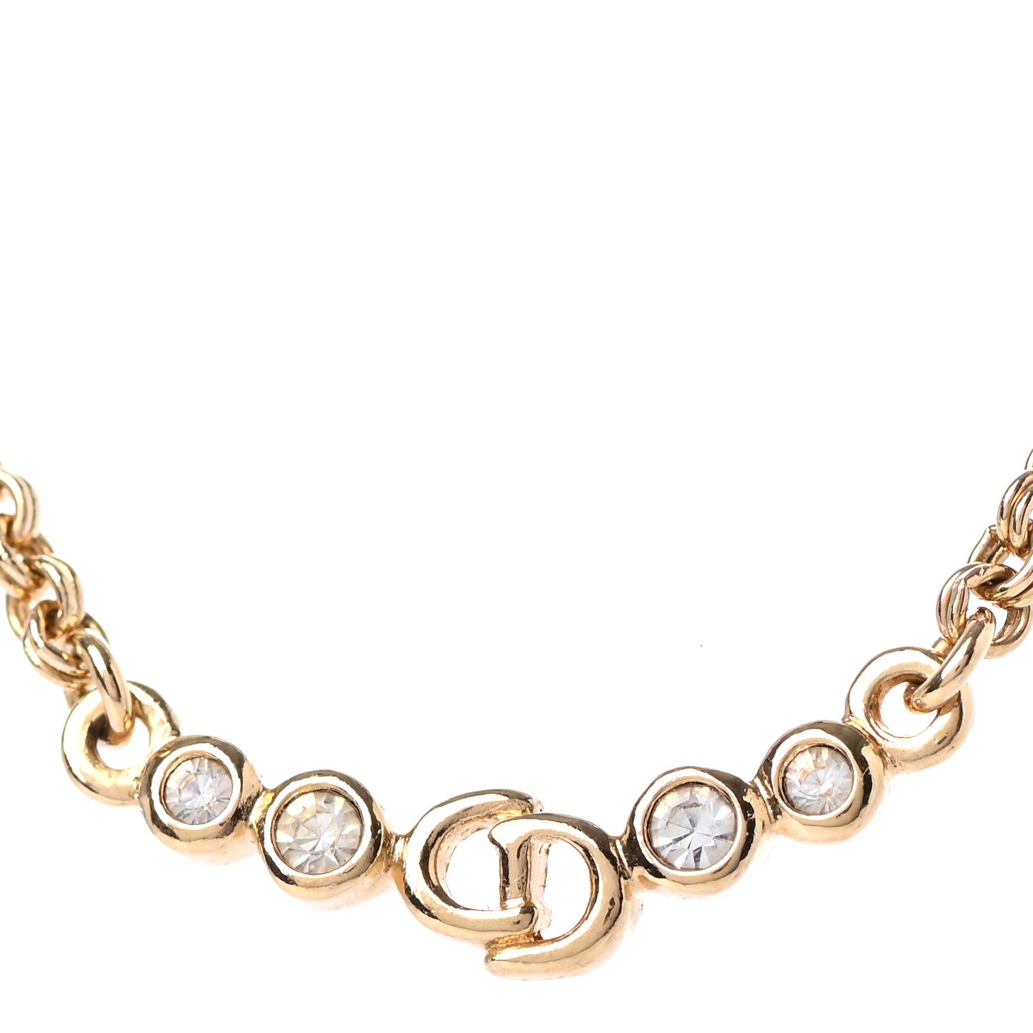 Christian Dior Crystal Chain Necklace Gold 4 of 5