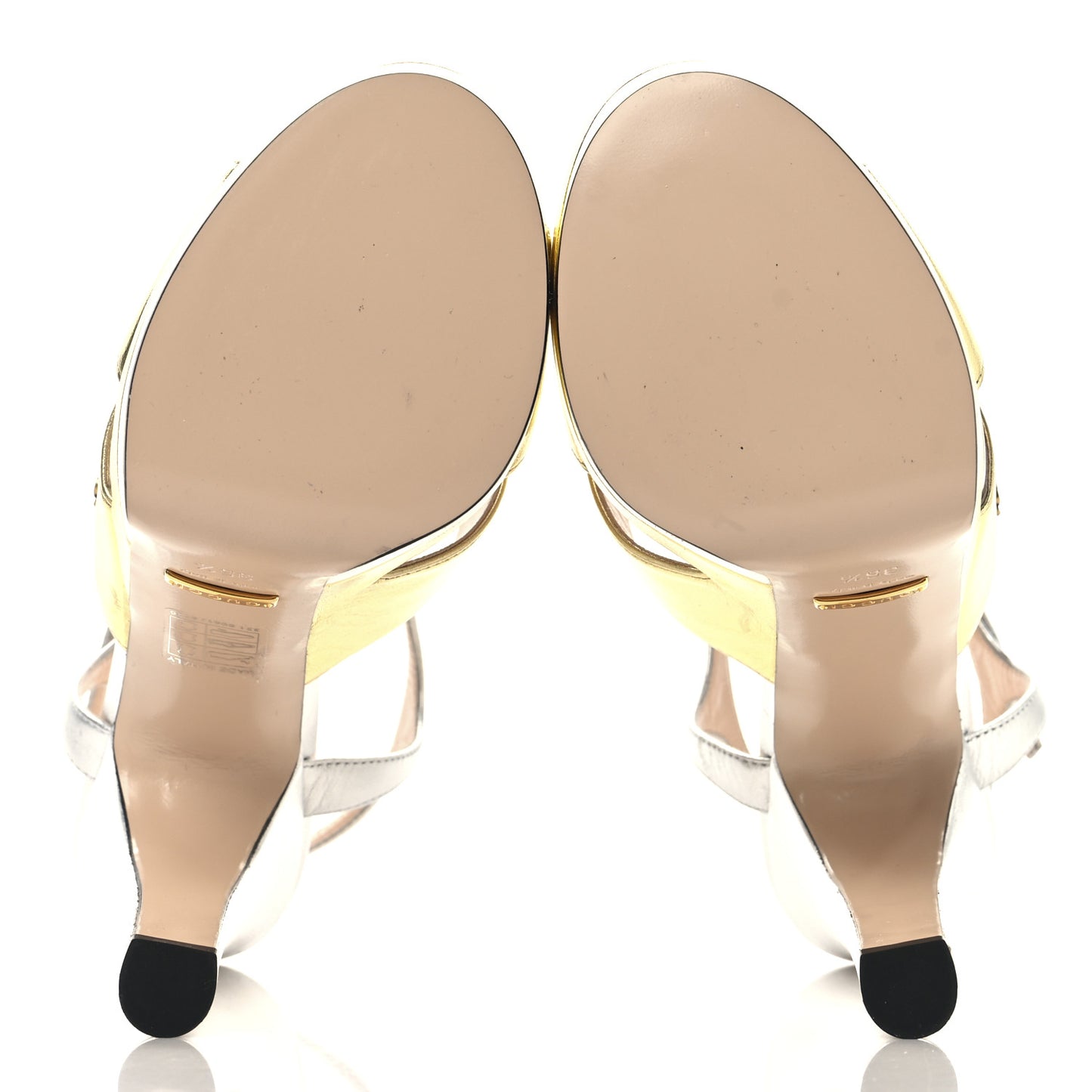 Metallic Nappa Double G 40/135mm Platform Sandals 35.5 Gold Silver