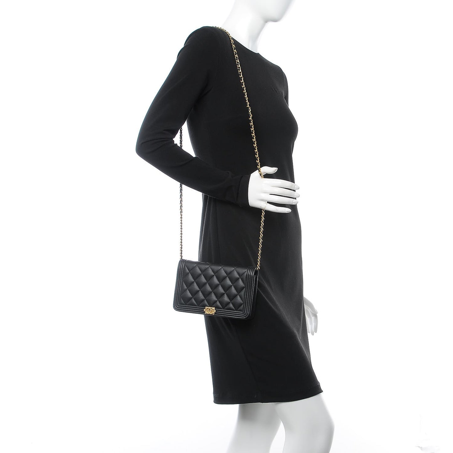 Caviar Quilted Boy Wallet On Chain WOC Black