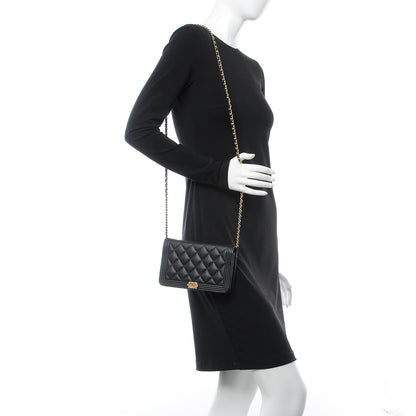Chanel Caviar Quilted Boy Wallet On Chain WOC Black 2 of 9
