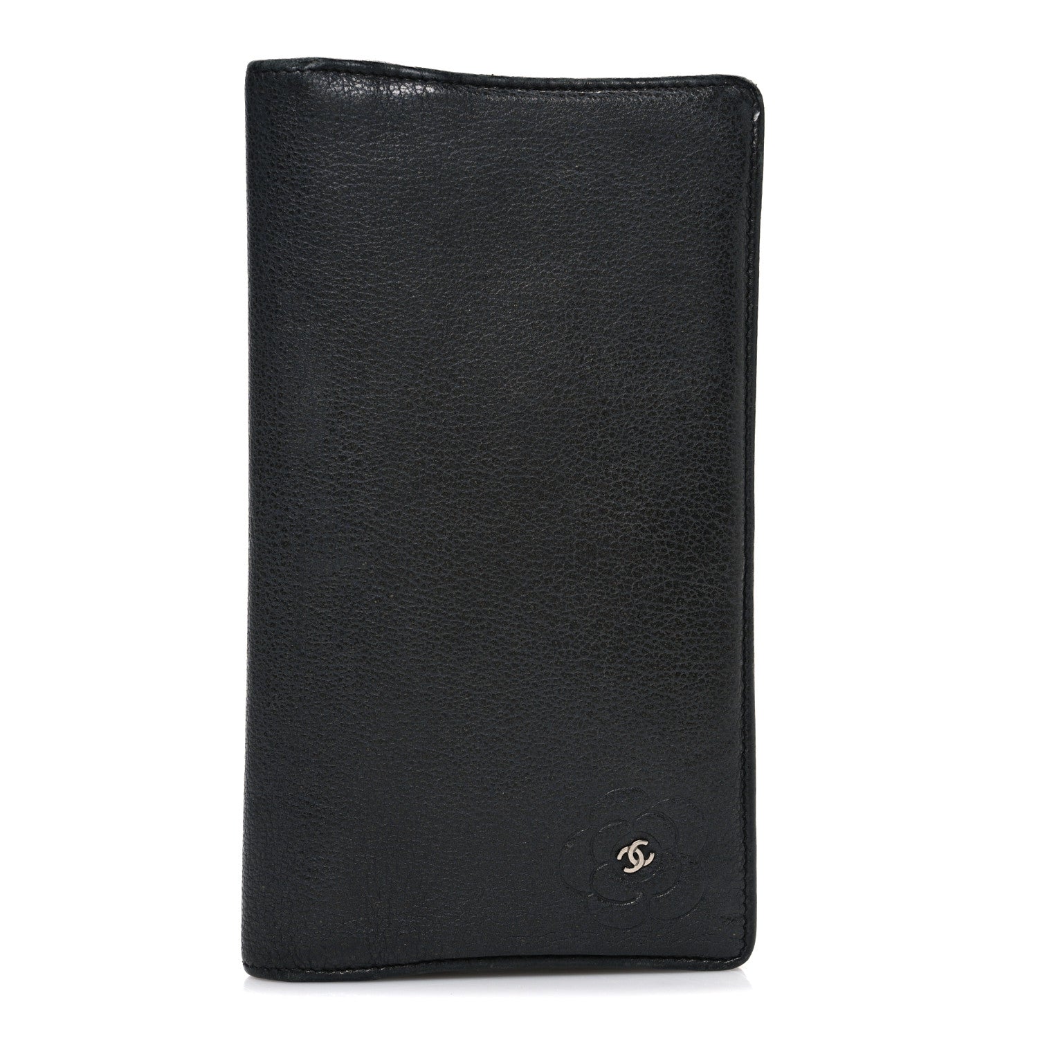 Chanel Goatskin Camellia Embossed Yen Wallet Black 1 of 8